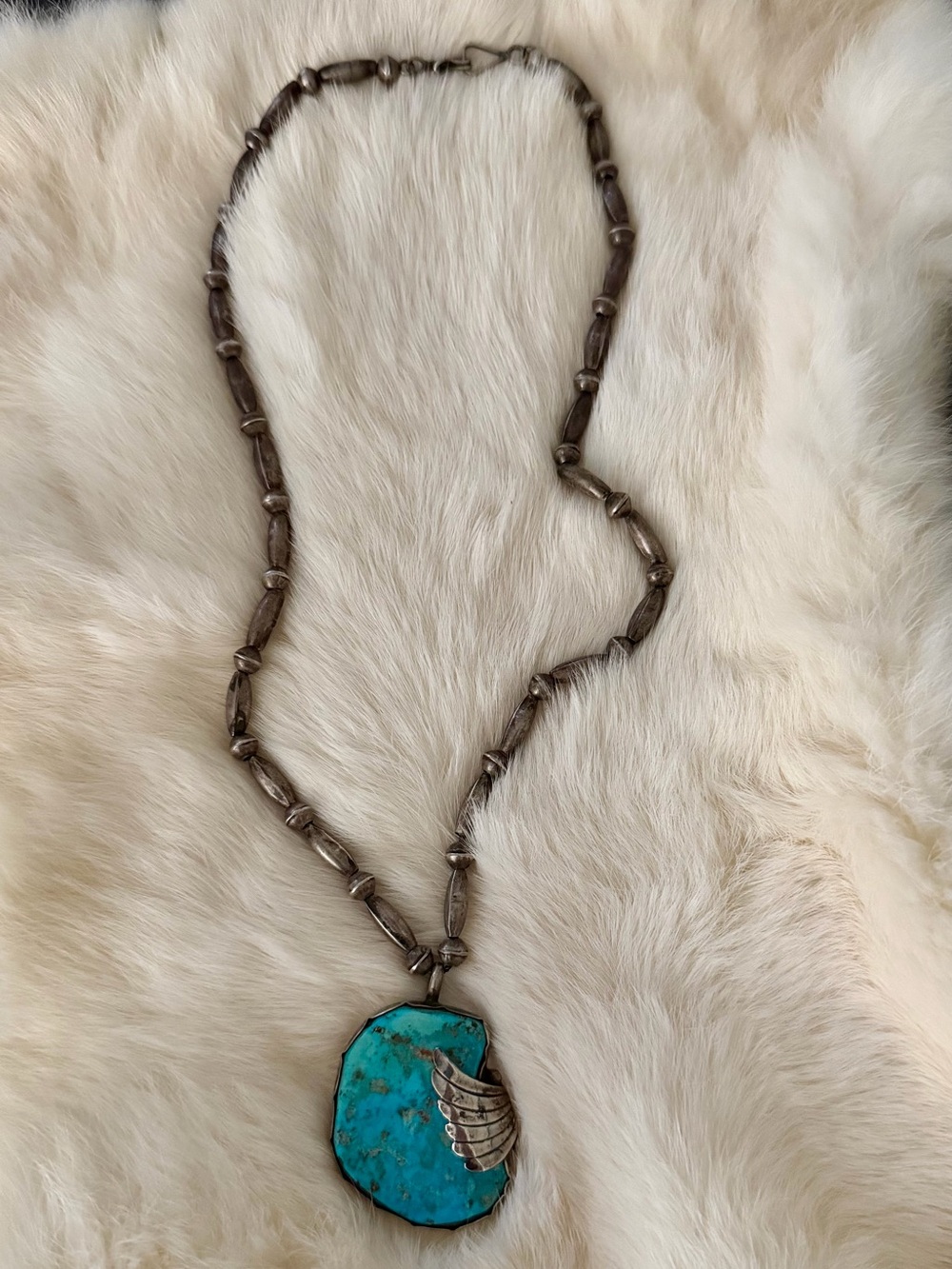 Gorgeous Vintage Navajo Diné Morenci Turquoise Silver Beaded Necklace 🔥🔥